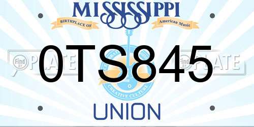 0TS845 Mississippi License Plate