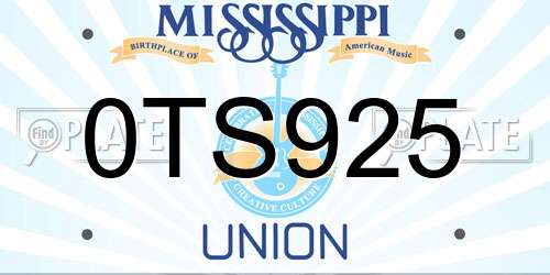 0TS925 Mississippi License Plate