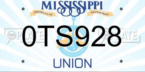 0TS928 Mississippi License Plate