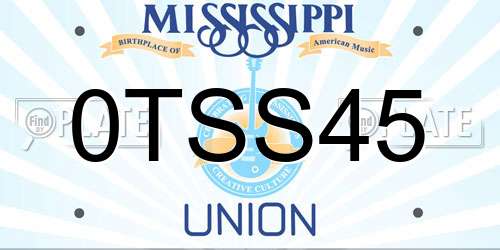 0TSS45 Mississippi License Plate