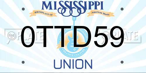 0TTD59 Mississippi License Plate