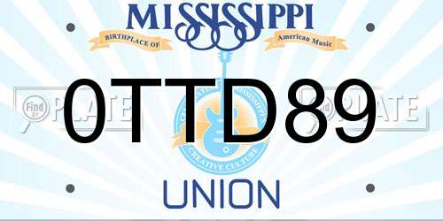 0TTD89 Mississippi License Plate