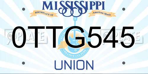 0TTG545 Mississippi License Plate