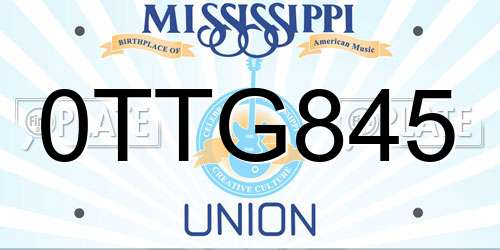 0TTG845 Mississippi License Plate