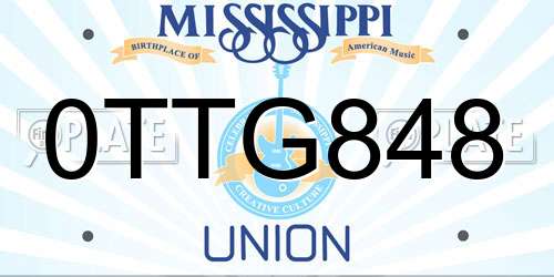 0TTG848 Mississippi License Plate