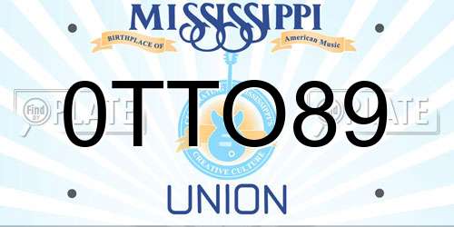 0TTO89 Mississippi License Plate