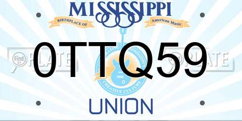 0TTQ59 Mississippi License Plate