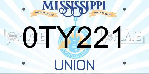0TY221 Mississippi License Plate