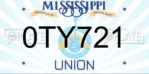 0TY721 Mississippi License Plate