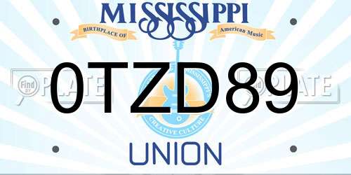 0TZD89 Mississippi License Plate