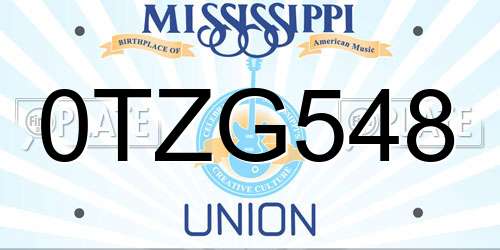 0TZG548 Mississippi License Plate