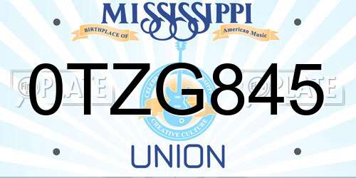0TZG845 Mississippi License Plate