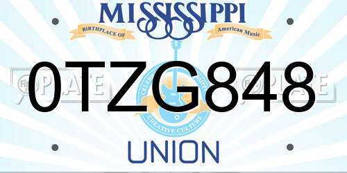 0TZG848 Mississippi License Plate