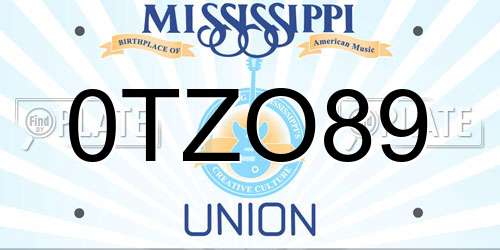 0TZO89 Mississippi License Plate