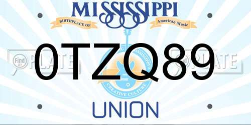0TZQ89 Mississippi License Plate