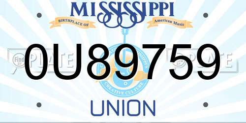 0U89759 Mississippi License Plate
