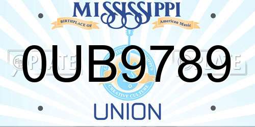 0UB9789 Mississippi License Plate