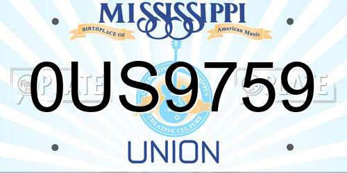 0US9759 Mississippi License Plate