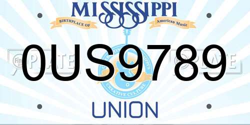 0US9789 Mississippi License Plate