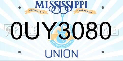 0UY3080 Mississippi License Plate