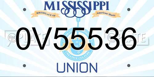 0V55536 Mississippi License Plate