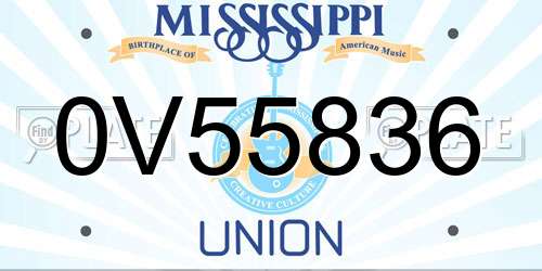0V55836 Mississippi License Plate