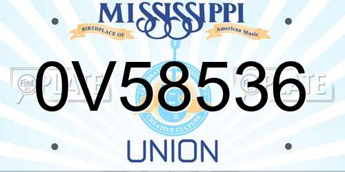 0V58536 Mississippi License Plate