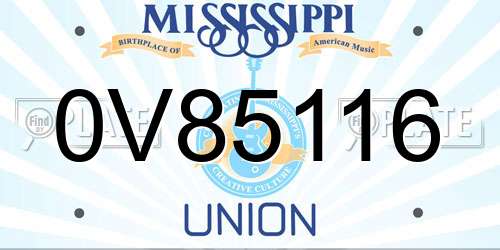 0V85116 Mississippi License Plate