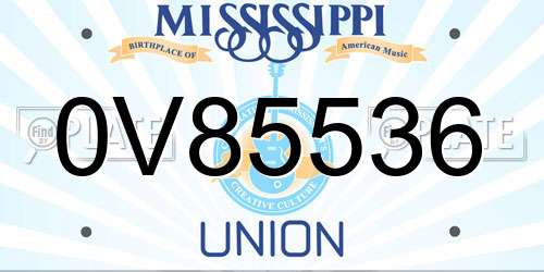 0V85536 Mississippi License Plate