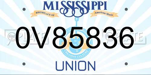 0V85836 Mississippi License Plate
