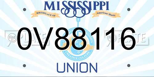 0V88116 Mississippi License Plate