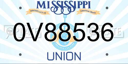 0V88536 Mississippi License Plate