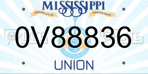 0V88836 Mississippi License Plate