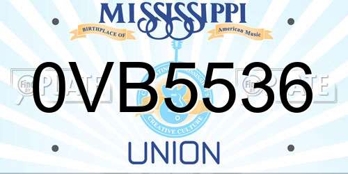 0VB5536 Mississippi License Plate
