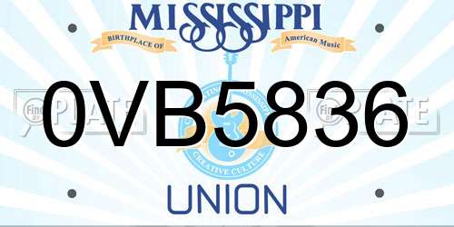 0VB5836 Mississippi License Plate