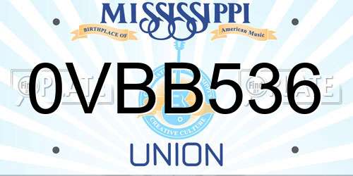 0VBB536 Mississippi License Plate