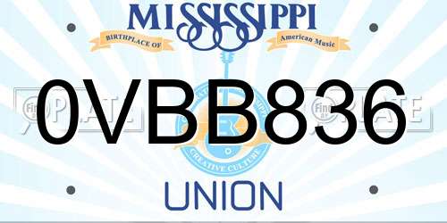 0VBB836 Mississippi License Plate