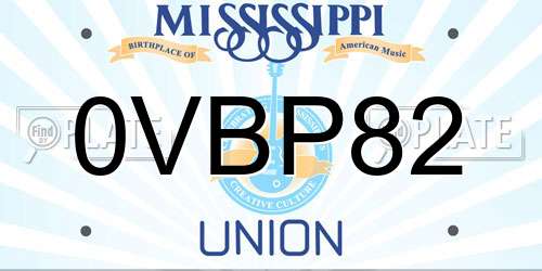 0VBP82 Mississippi License Plate
