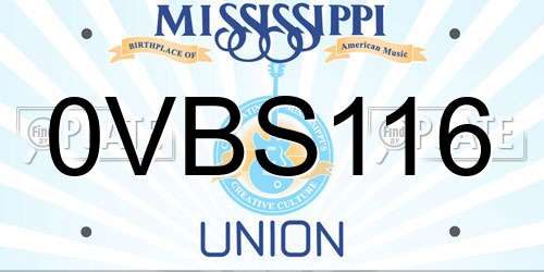 0VBS116 Mississippi License Plate