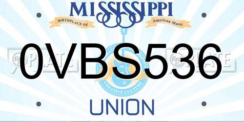 0VBS536 Mississippi License Plate