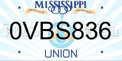 0VBS836 Mississippi License Plate