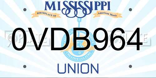 0VDB964 Mississippi License Plate