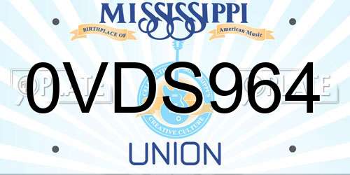 0VDS964 Mississippi License Plate