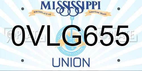 0VLG655 Mississippi License Plate
