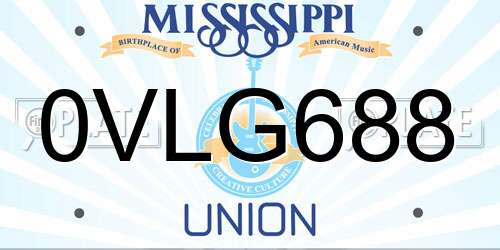 0VLG688 Mississippi License Plate
