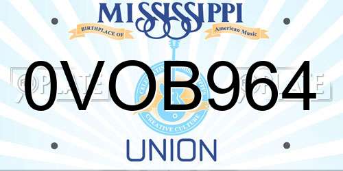 0VOB964 Mississippi License Plate