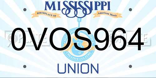 0VOS964 Mississippi License Plate