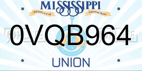 0VQB964 Mississippi License Plate
