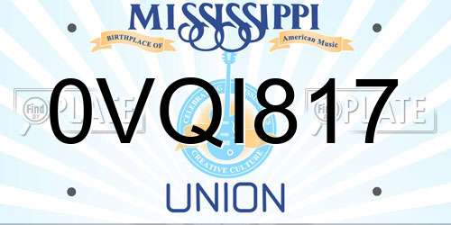 0VQI817 Mississippi License Plate