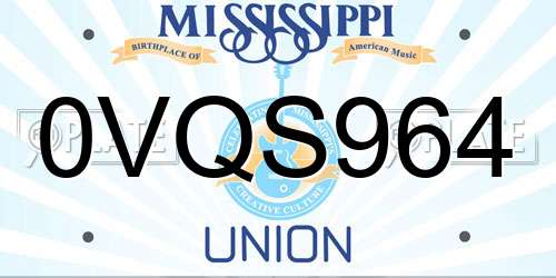 0VQS964 Mississippi License Plate